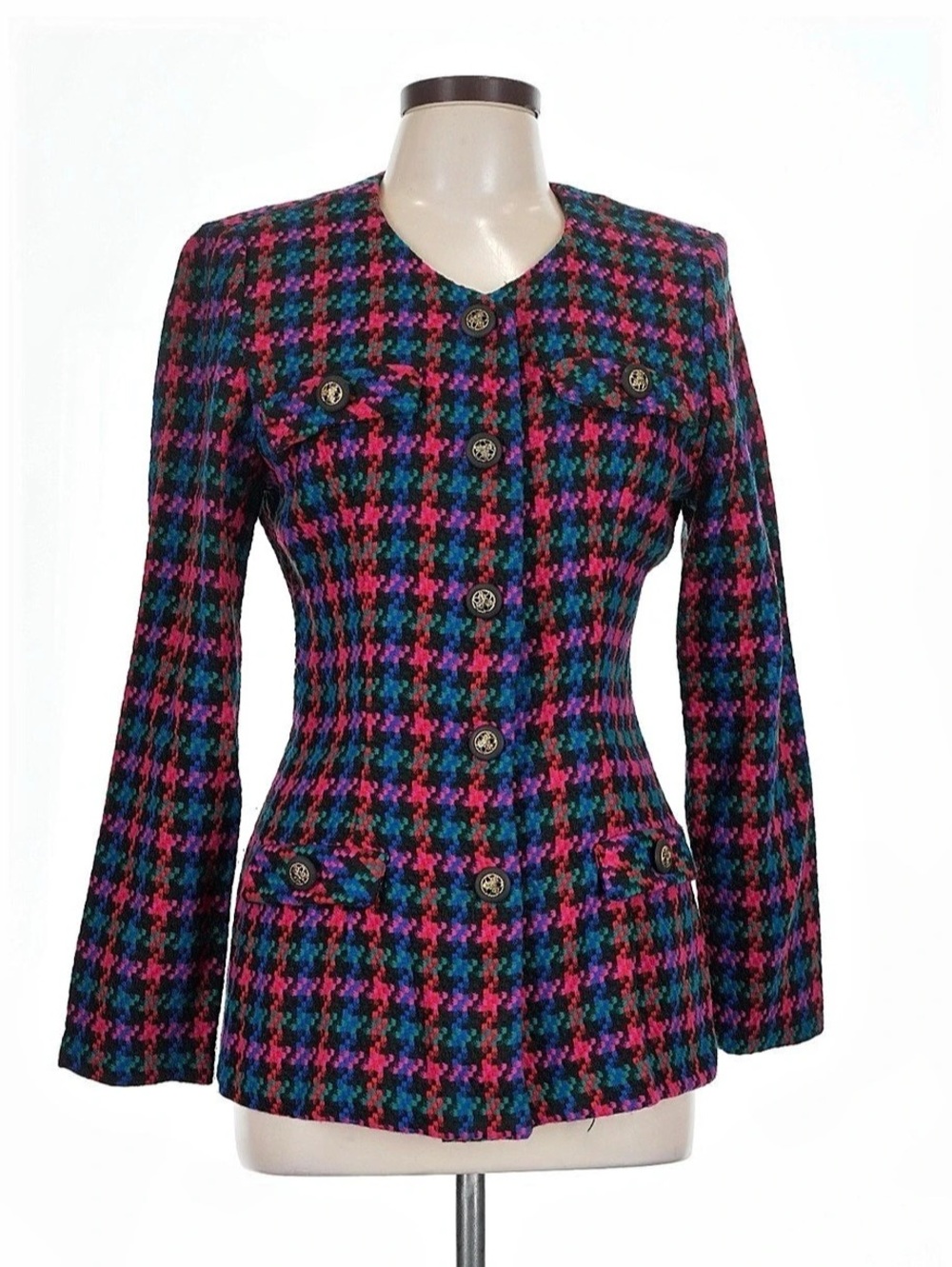 90s Houndstooth Button-Front Blazer